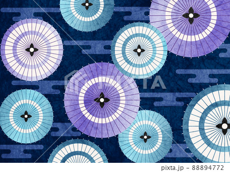 和傘と和雲の和紙風背景ヨコ暗 88894772
