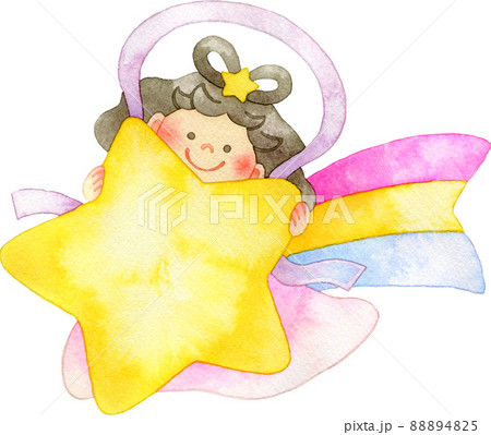 流れ星につかまって飛ぶ織姫のイラスト 88894825