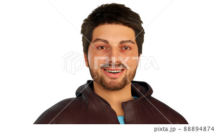 young man with beard portrait adult 3D illustration character 88894874