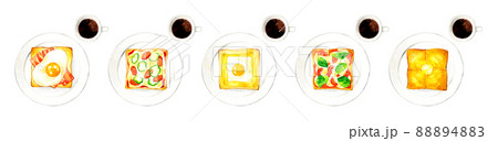 皿に乗ったトースト料理とコーヒーのカットイラスト 料理・カフェメニューの手描き水彩イラスト素材集 皿に乗ったトースト料理とコーヒーのカットイラスト 料理・カフェメニューの手描き水彩イラスト素材集 88894883