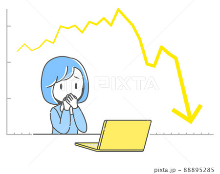 パソコンで下落する株価チャートを見て動揺する若い女性 パソコンで下落する株価チャートを見て動揺する若い女性 88895285