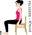 椅子に座ってつま先を上げる女性（主線なし） 88895764