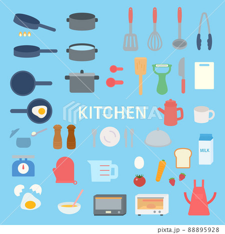 シンプルでかわいいキッチン用品のイラストセット 88895928