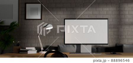 Modern hipster loft home office workspace with pc computer Modern hipster loft home office workspace with pc computer 88896546