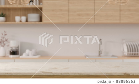 Comfortable minimal Scandinavian kitchen interior with copy space on kitchen tabletop. 88896563
