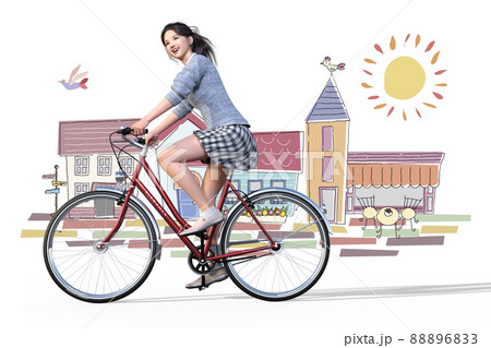 真っ赤 な自転車風に乗り