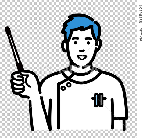 A young male nurse in a lab coat explaining with a pointer 88896859