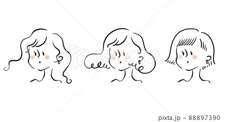 女性の顔アイコン 手描きイラスト素材 セット 女性の顔アイコン 手描きイラスト素材 セット 88897390