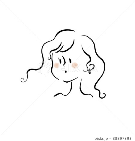 女性の顔アイコン 手描きイラスト素材 ロングヘアのイラスト素材 7393