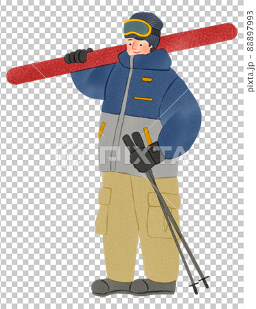 スキーをする男性　手描きイラスト 88897993
