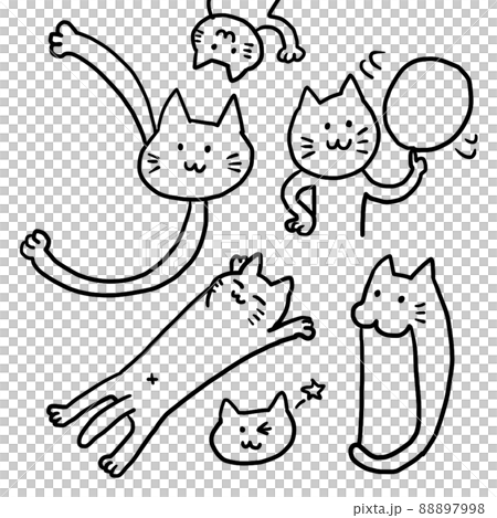 モノクロ線画シンプルで自由なネコのイラストのイラスト素材 [88897998