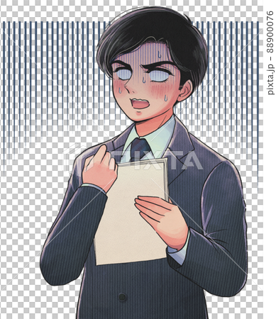 昭和の劇画風イラスト・書類を持って白目で青ざめる会社員 88900076