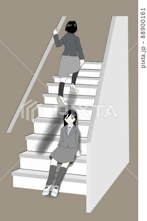 階段と2人の女の子のイラスト 階段と2人の女の子のイラスト 88900161