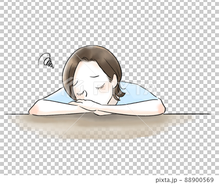 机に突っ伏すけだるげな女性のイラスト 机に突っ伏すけだるげな女性のイラスト 88900569