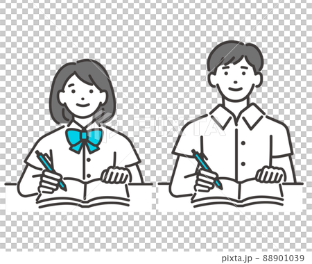 勉強をする夏服の男女の学生のベクターイラスト素材/制服/高校生/中学生 勉強をする夏服の男女の学生のベクターイラスト素材/制服/高校生/中学生 88901039