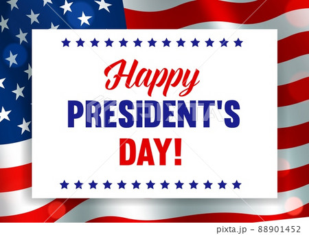 Happy President Day vector greeting card with usa waving flag, american patriotic or political holiday celebration. United States of America event poster with typography on stars or stripes background Happy President Day vector greeting card with usa waving flag, american patriotic or political holiday celebration. United States of America event poster with typography on stars or stripes background 88901452
