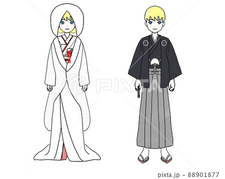 白無垢と羽織袴を着た白人男女 白無垢と羽織袴を着た白人男女 88901877