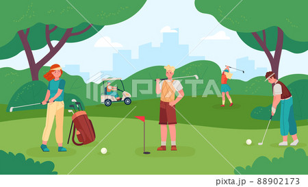 People playing golf in green park with lawn People playing golf in green park with lawn 88902173