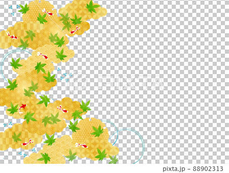 Wafu background material Ao autumn leaves and goldfish 1 white Wafu background material Ao autumn leaves and goldfish 1 white 88902313