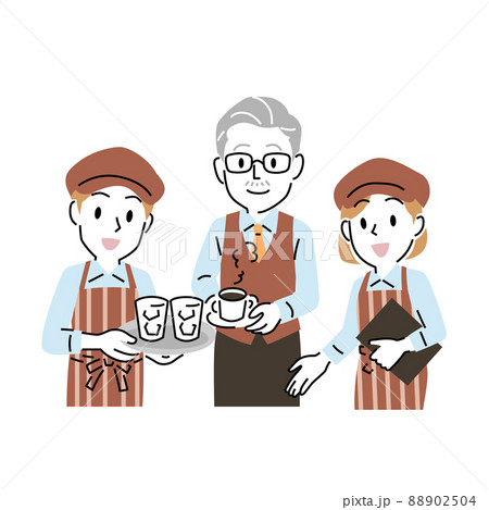 シンプルなタッチのカフェ店員イラスト 88902504