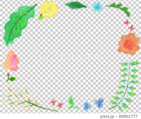 Frame of botanical illustration with beautiful watercolor-like bleeding 88902777