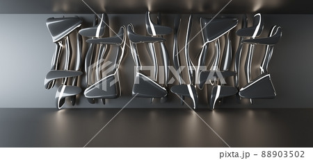 Luxury parametric abstract architectural minimalistic background. Contemporary showroom. Modern black exhibition tunnel. Empty gallery. Stand, table. Interior backlight. 3D illustration and rendering. 88903502