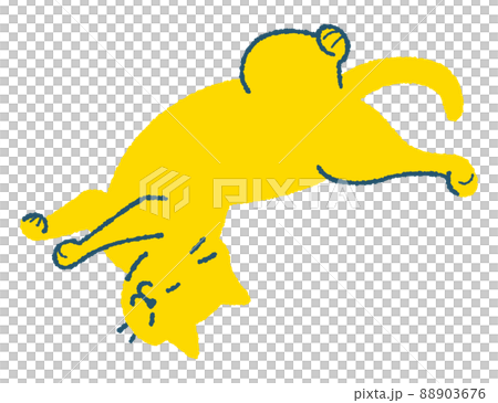 一隻貓躺下並展示它的胃的插圖 88903676