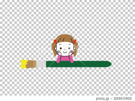 A smiling girl with a big paintbrush and a cheek stick 88903900