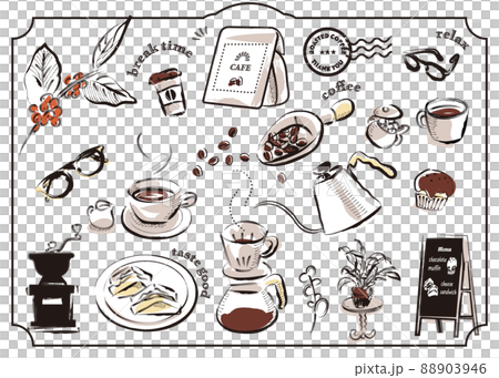 手繪線描咖啡廳（咖啡）彩色插圖集材料2咖啡/杯子/時尚/素描/簡單 88903946