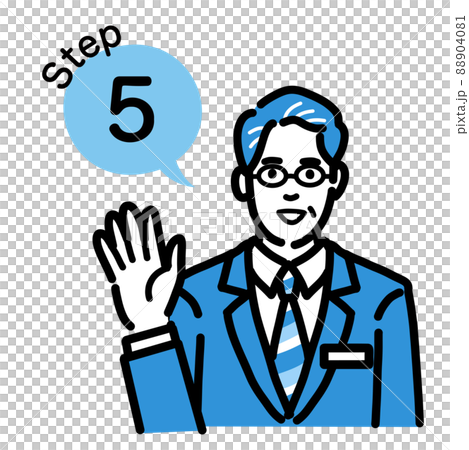 Step 5 A middle-aged man wearing glasses wearing a suit with a badge explaining the process 88904081