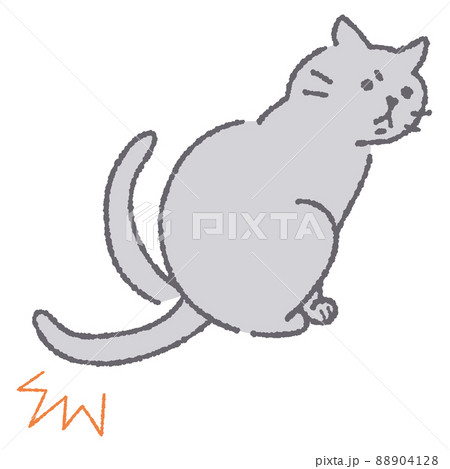 しっぽを地面に叩くように振る猫のイラストのイラスト素材