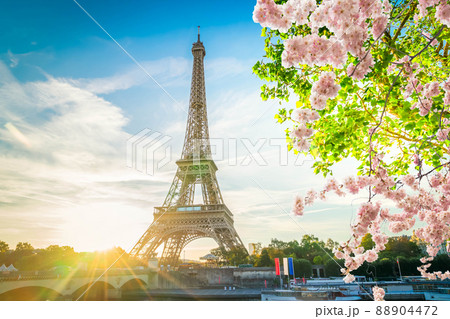 eiffel tour over Seine river 88904472
