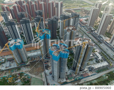 Aerial view of multistory apartment construction site in China 88905060