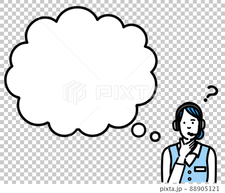 吹き出しで考えているオペレーターの若い女性 吹き出しで考えているオペレーターの若い女性 88905121