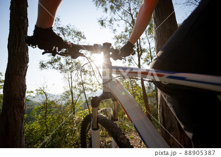 Mountain biking in spring forest 88905387