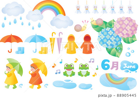 6月梅雨のイラストセットのイラスト素材