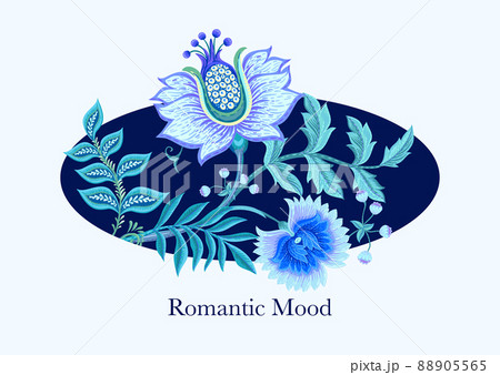 Fantasy flowers in retro, vintage, jacobean embroidery style.  88905565