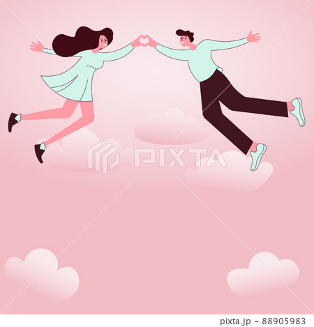 Man and Woman holding hands represent love care during Valentine. Hands forming heart displays romantic passionate couple smiling enjoying their lovely dreams. 88905983