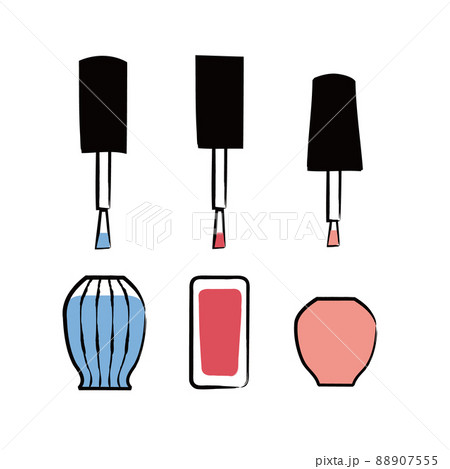 ネイルポリッシュの容器と筆のイラストセット 88907555