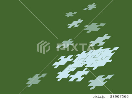 Jigsaw puzzle pieces hovering above blank space merging together symbolizing realization of new ideas displaying successfully accomplishing project goals. 88907566