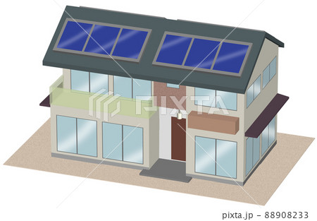 3Dイラストによるソーラーパネルを備えた住宅イメージ 88908233