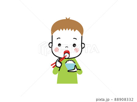 大きな口をあけてごはんを食べている男の子のイラスト素材 8032
