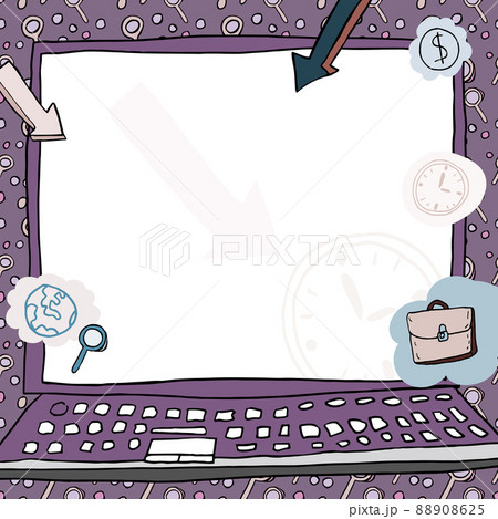 Blank frame decorated with arrows displaying business strategy leading to company goals. Signs of punctuality by employees during working hours representing monetary policies 88908625
