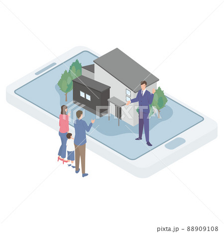 オンラインで物件の内見をする夫婦と営業をする不動産業のビジネスマン 88909108