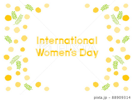 国際女性デー イラスト ミモザの花と葉 模様 88909314