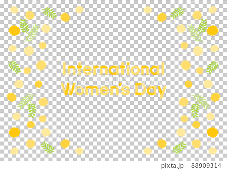 国際女性デー イラスト ミモザの花と葉 模様 88909314