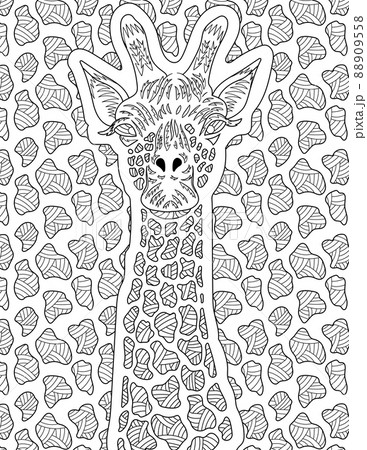 Abstract vector line drawing giraffe camouflaging patterned background. Digital lineart image tall neck animal textured. Outline artwork design textured creature. 88909558
