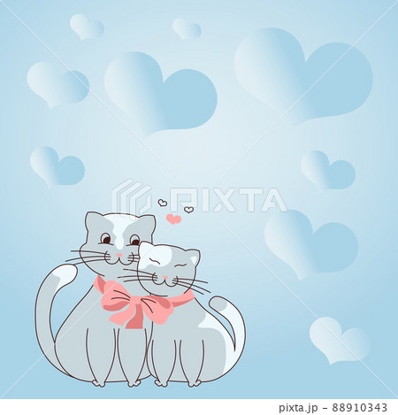 Two cats cuddling tied together with bow and... - Stock Illustration  [88910343] - PIXTA