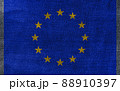 Fabric texture of the flag of European Union on Jeans Denim Texture abstract background concept. Denim Europe Flag. EU Flag. 88910397