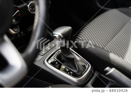 Automatic transmission of the car. No people. Premium car inside, leather switch handle 88910426